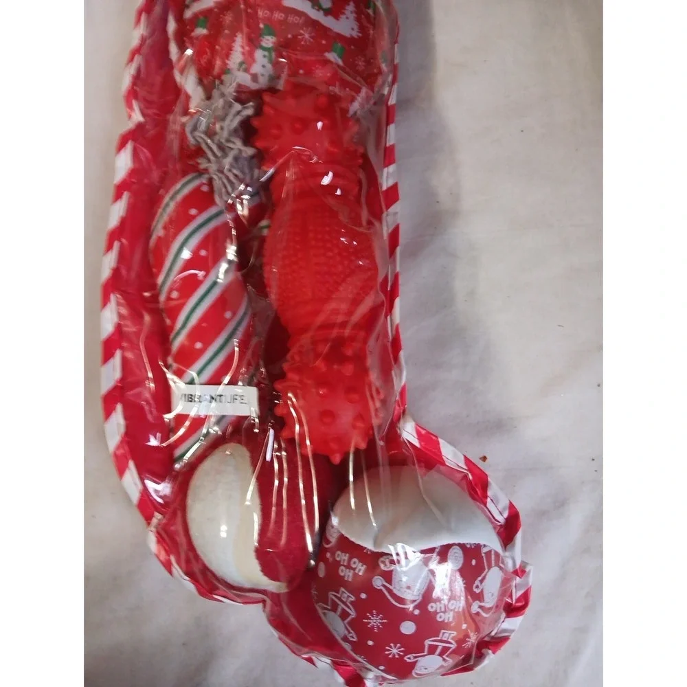 Dog Toy Christmas Stocking 6‎ Pieces Chew Level 2 Gift Set Rope Ball Plush Santa